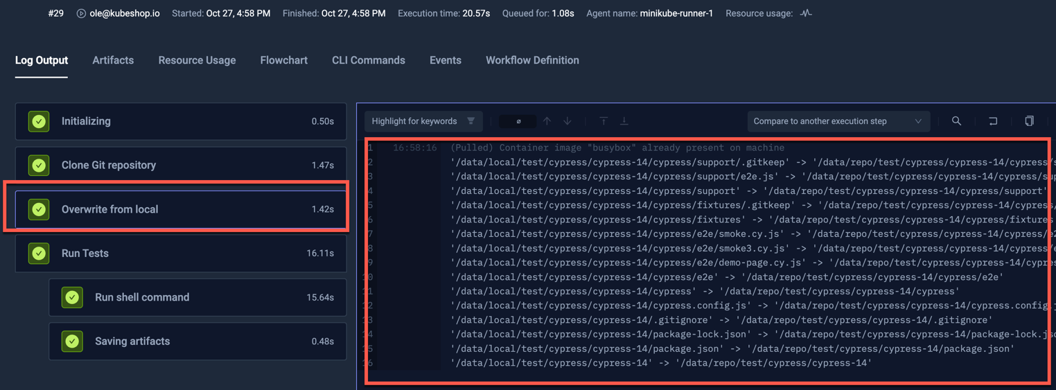 Output from Local Dev Override